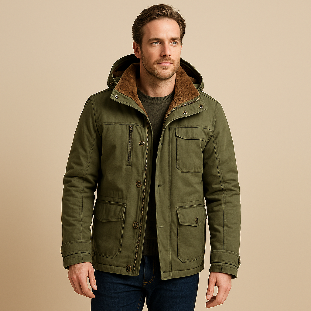 Men’s Winter Parka Coat – Water-Resistant, Faux Fur Lined & Adjustable Hood