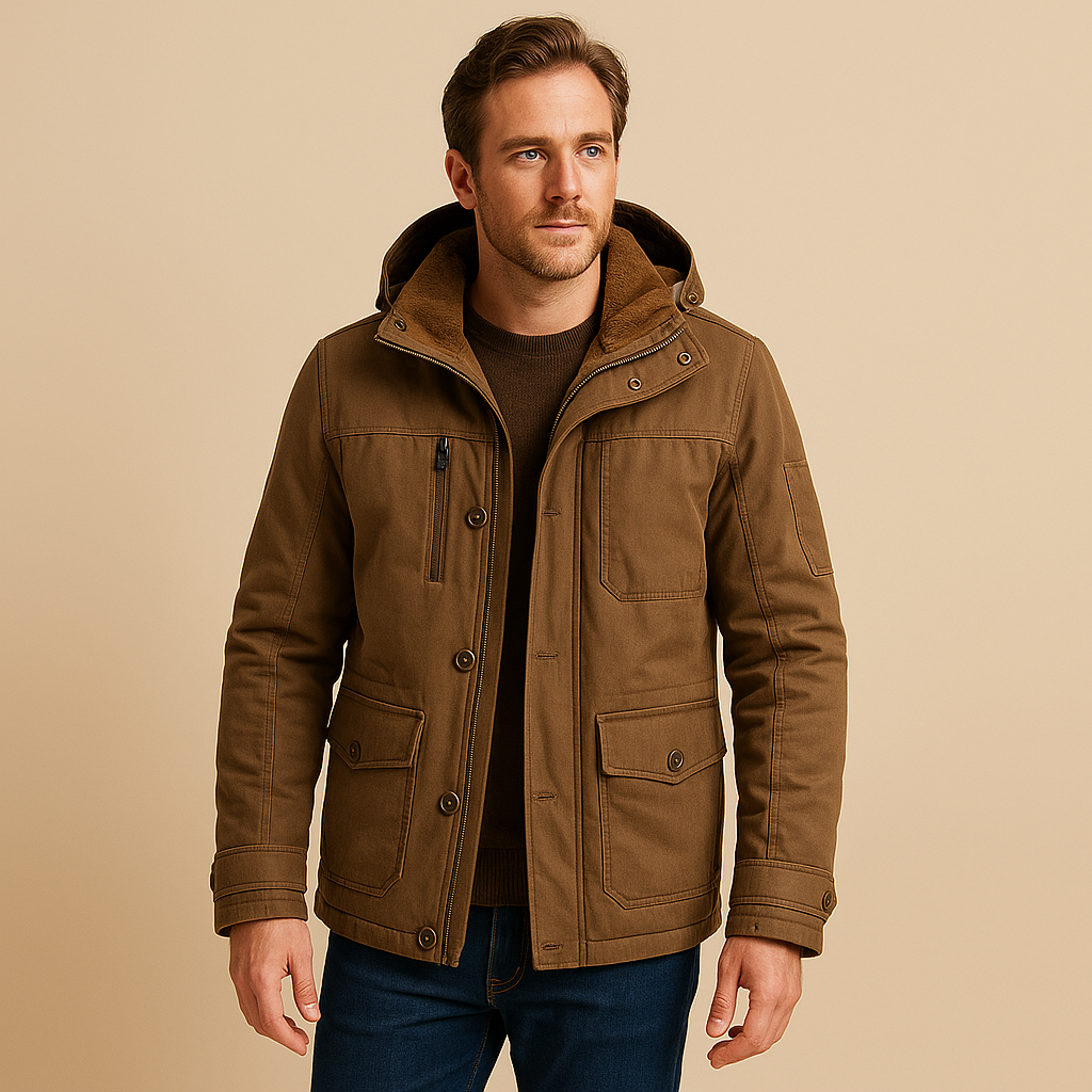 Men’s Winter Parka Coat – Water-Resistant, Faux Fur Lined & Adjustable Hood