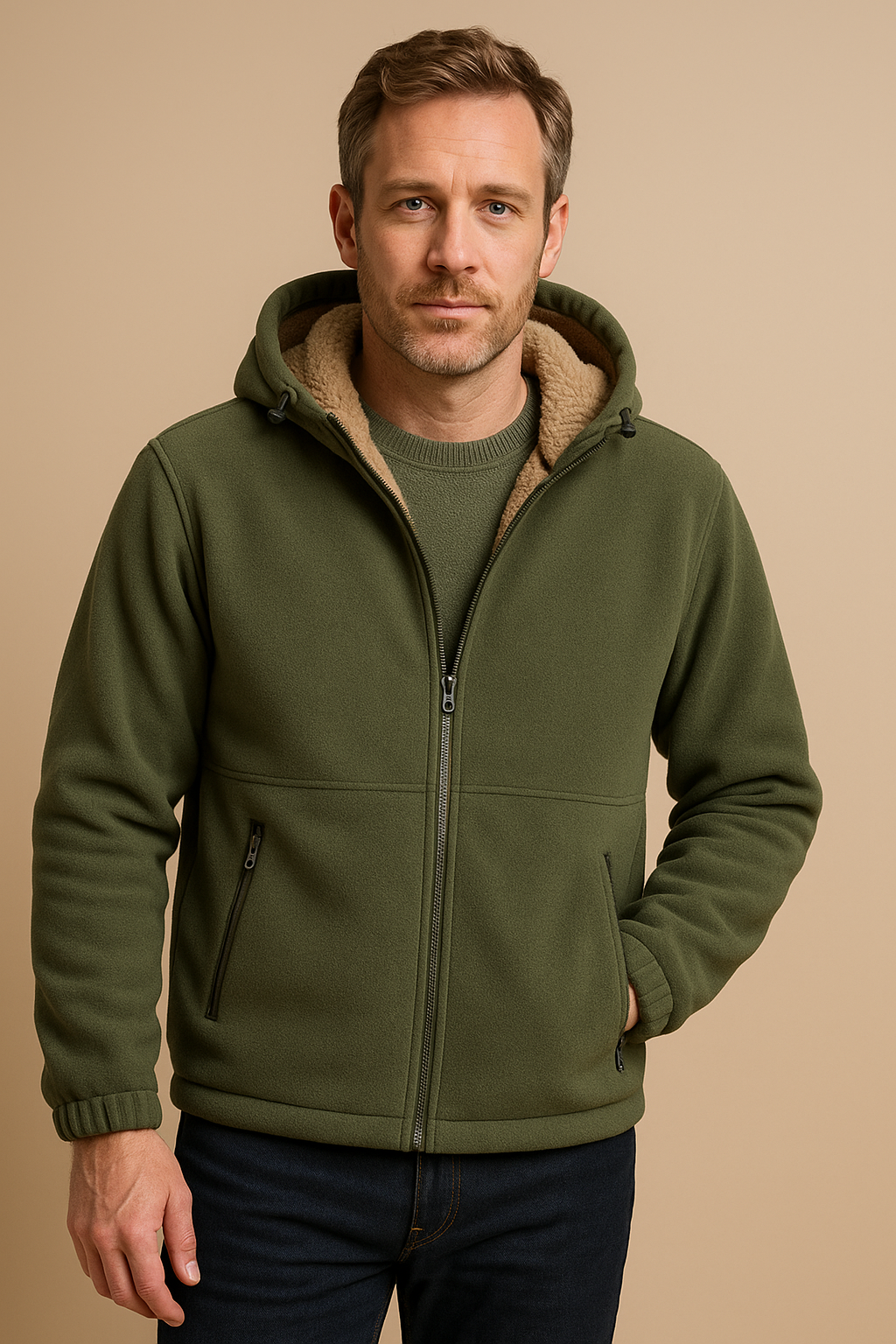 Men’s Sherpa Lined Fleece Jacket – Warm, Hooded & Casual Fit