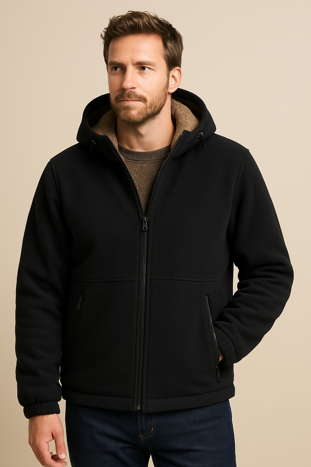Men’s Sherpa Lined Fleece Jacket – Warm, Hooded & Casual Fit