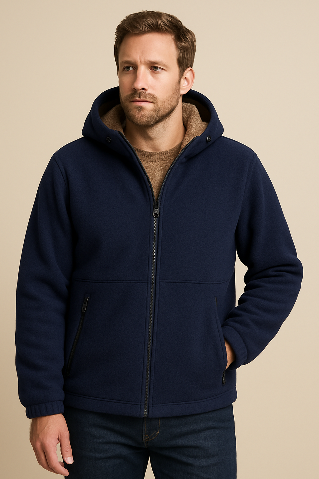 Men’s Sherpa Lined Fleece Jacket – Warm, Hooded & Casual Fit