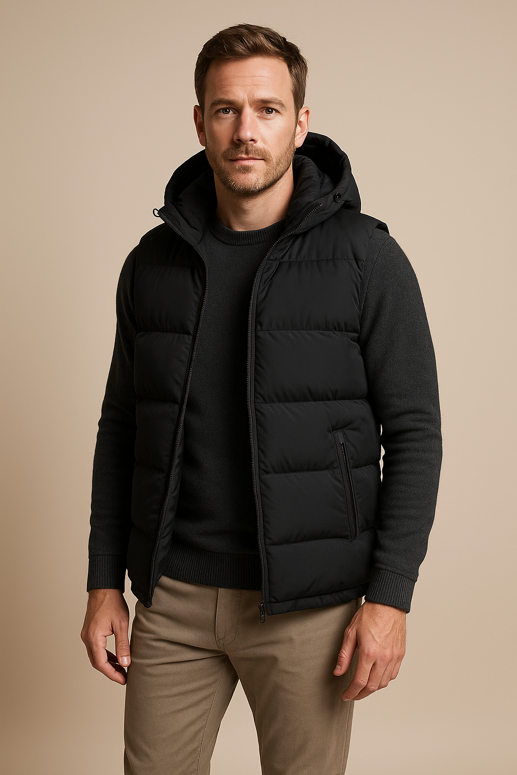 Men’s Sleeveless Winter Jacket – Puffer Bodywarmer – Detachable Hood
