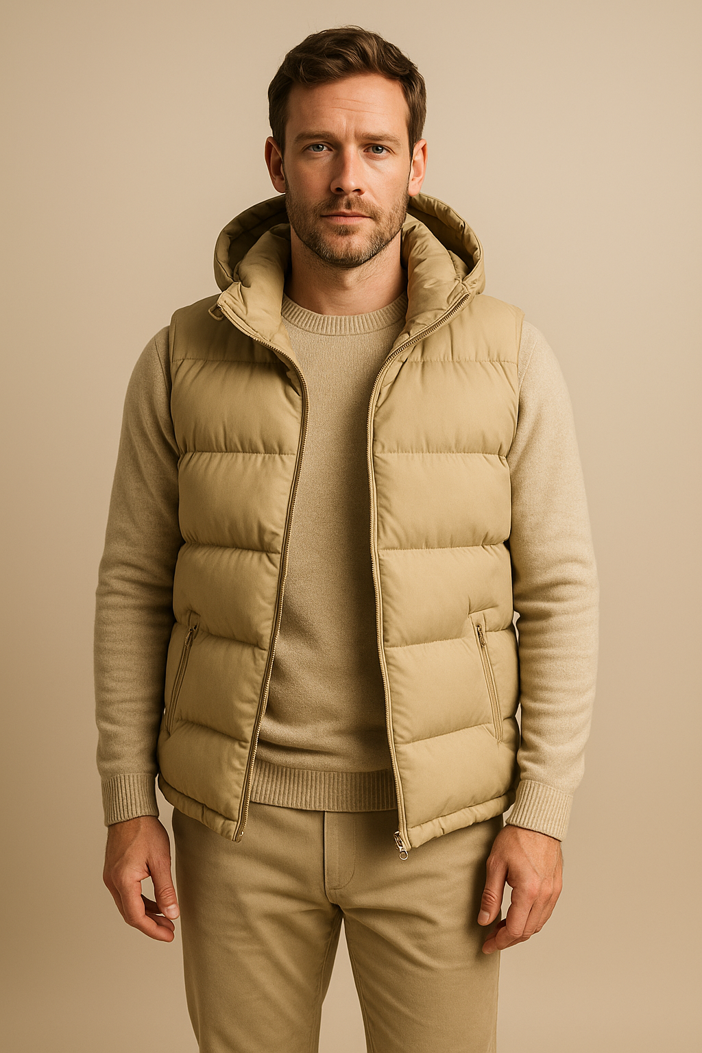 Men’s Sleeveless Winter Jacket – Puffer Bodywarmer – Detachable Hood