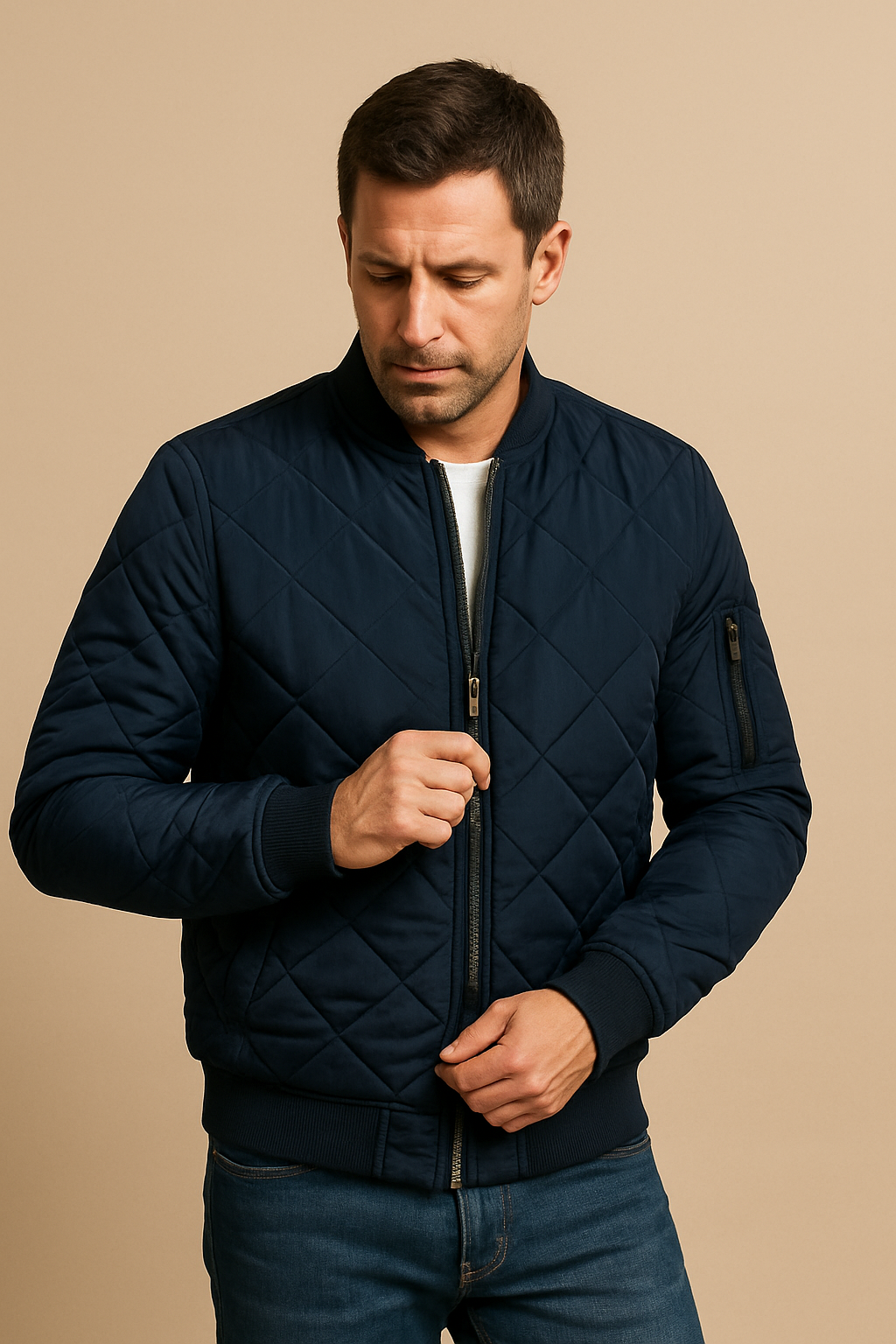 Men’s Diamond Quilted Puffer Jacket – Lightweight Padded Winter Coat