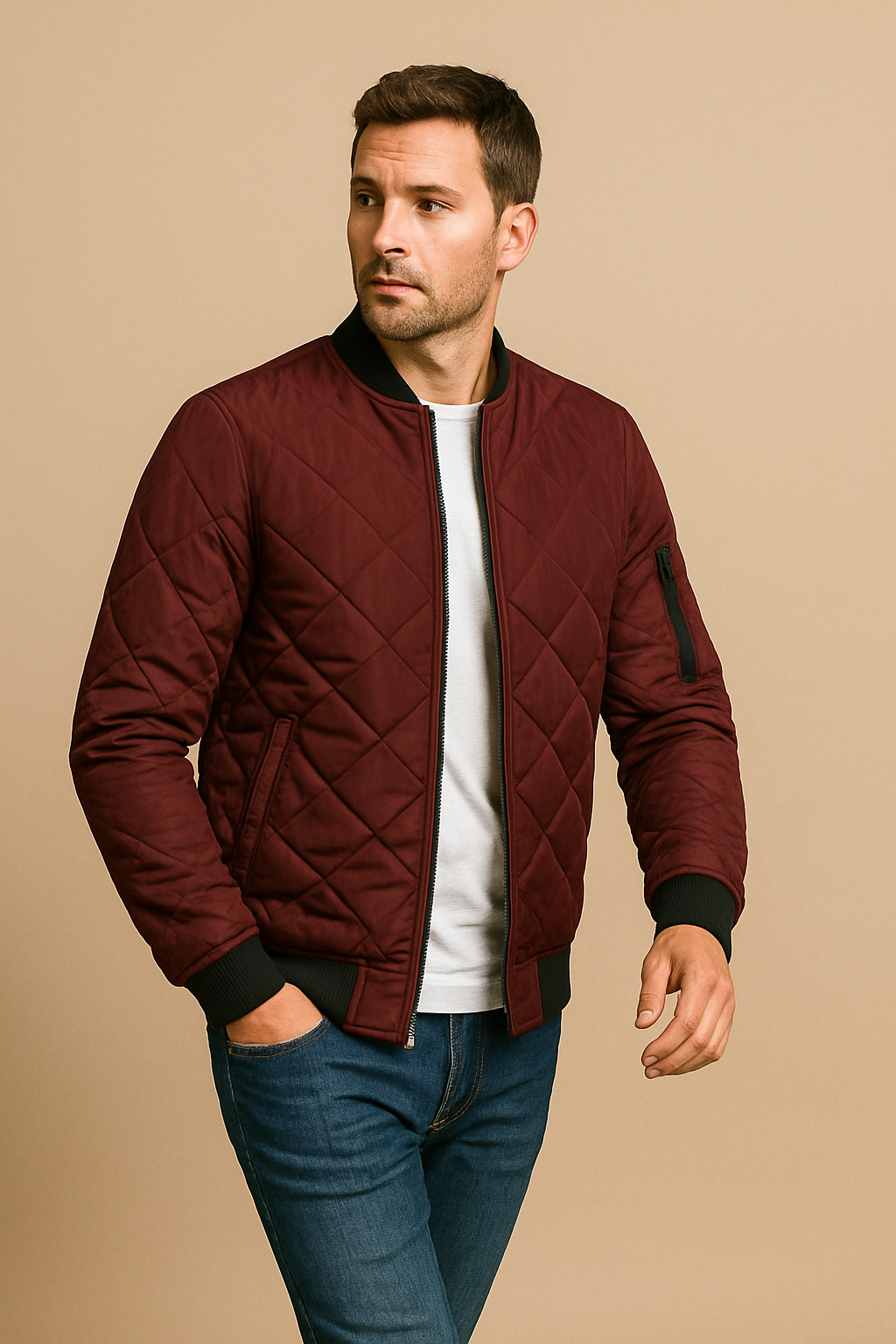 Men’s Diamond Quilted Puffer Jacket – Lightweight Padded Winter Coat