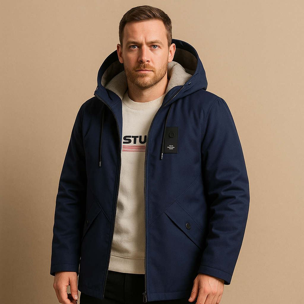 Men’s Mid-Length Hooded Jacket, Fleece Lined & Casual Winter Coat