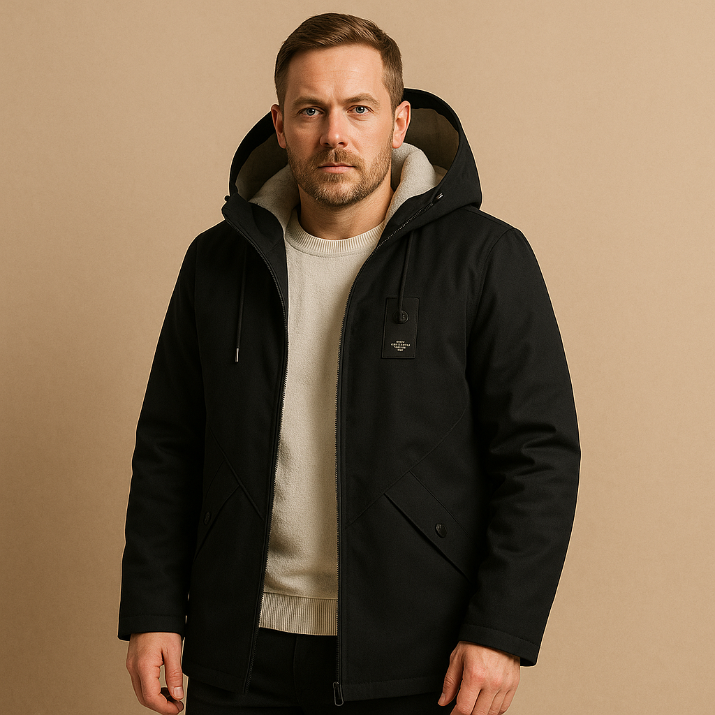 Men’s Mid-Length Hooded Jacket, Fleece Lined & Casual Winter Coat
