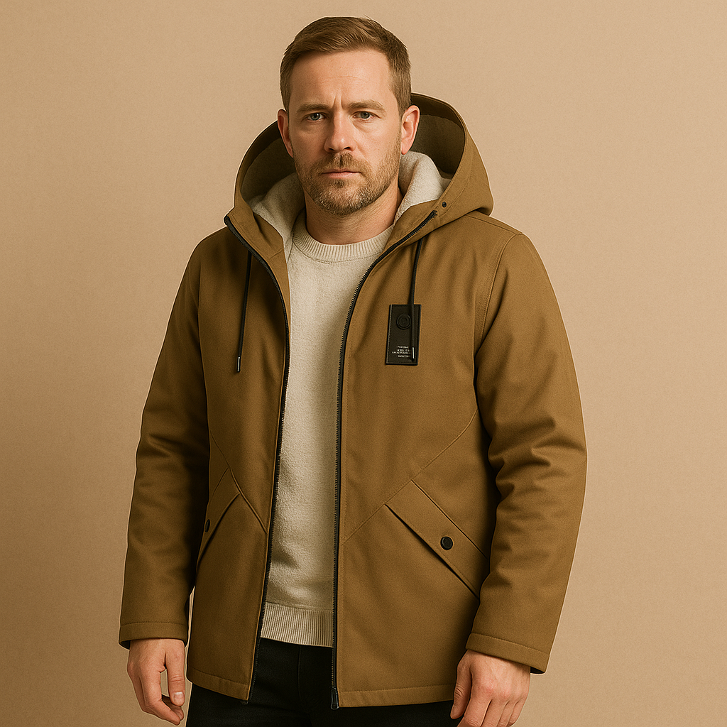 Men’s Mid-Length Hooded Jacket, Fleece Lined & Casual Winter Coat