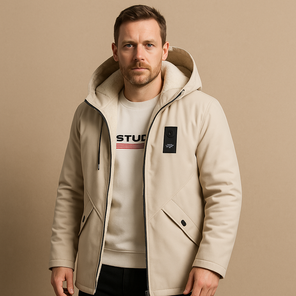 Men’s Mid-Length Hooded Jacket, Fleece Lined & Casual Winter Coat