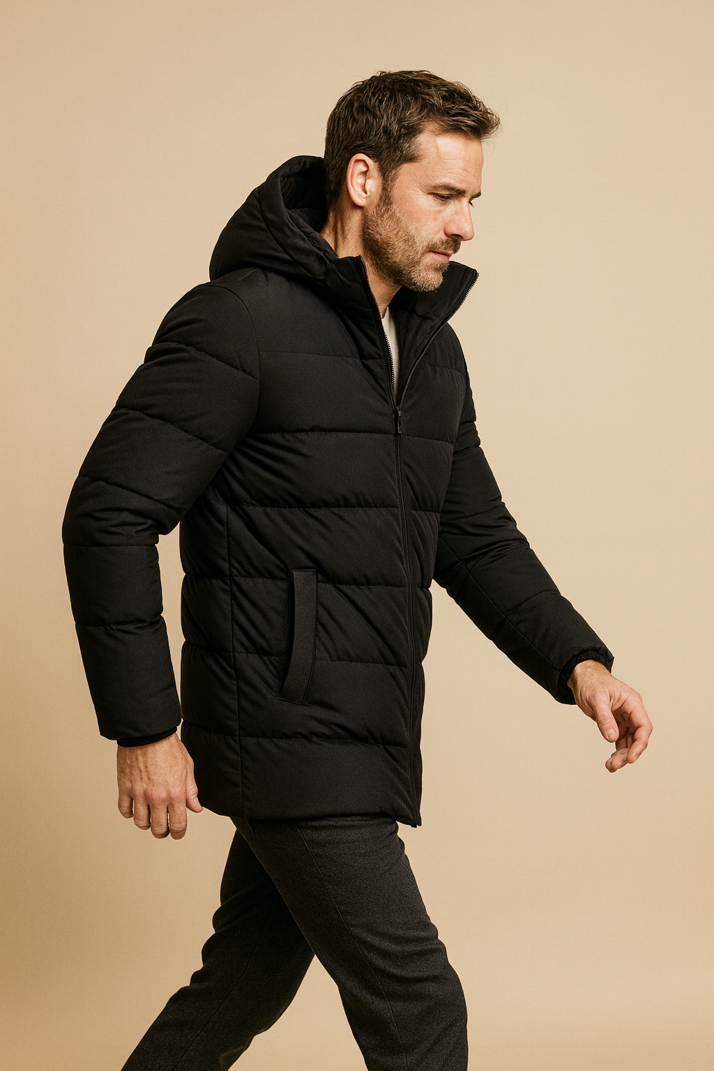 Men’s Quilted Winter Jacket – Hooded Long Coat – Warm Casual Style