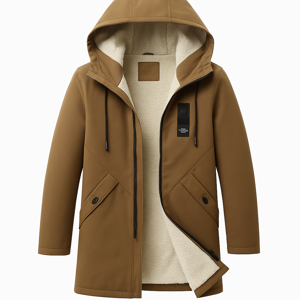 Men’s Mid-Length Hooded Jacket, Fleece Lined & Casual Winter Coat
