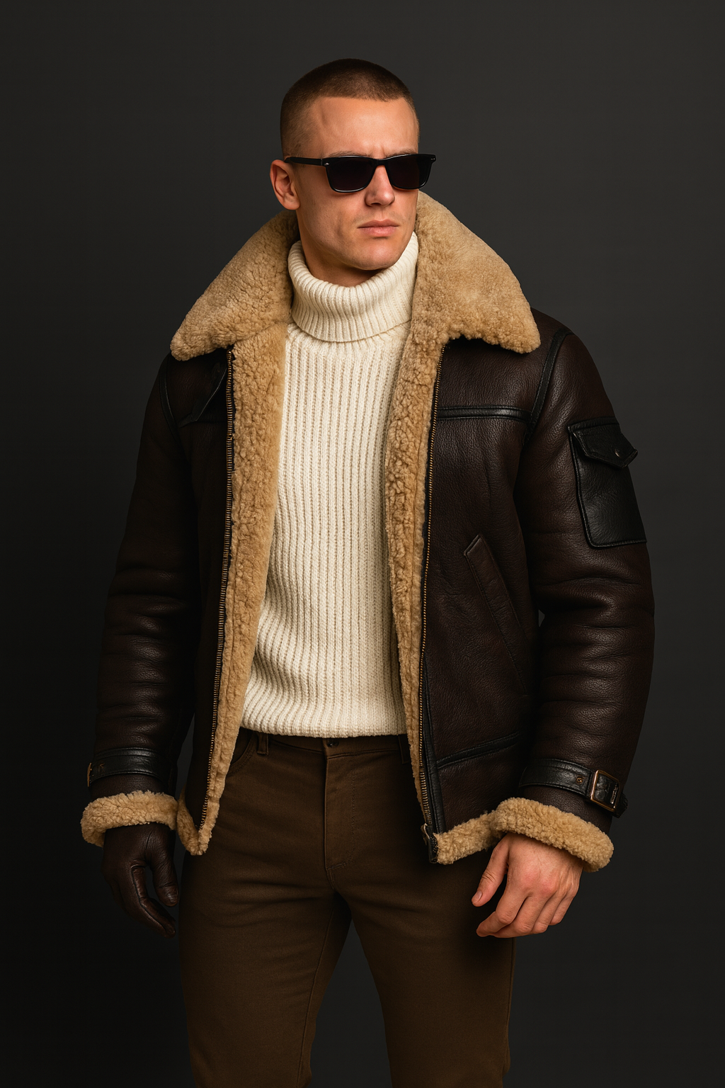 Men's Premium Shearling Aviator Jacket