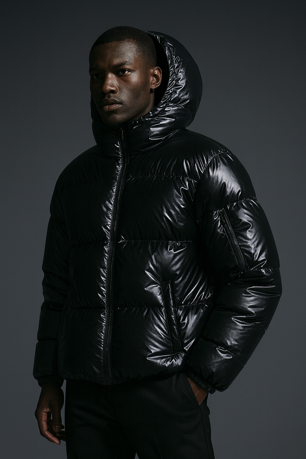 Luxe Gloss Puffer Jacket – Navy, Black, Silver & Gold