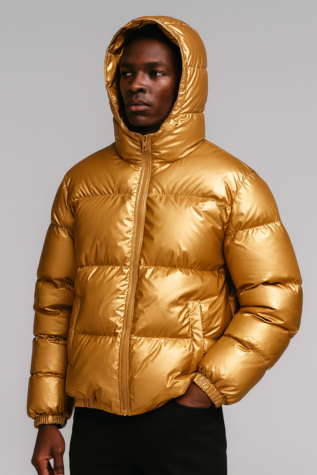 Luxe Gloss Puffer Jacket – Navy, Black, Silver & Gold