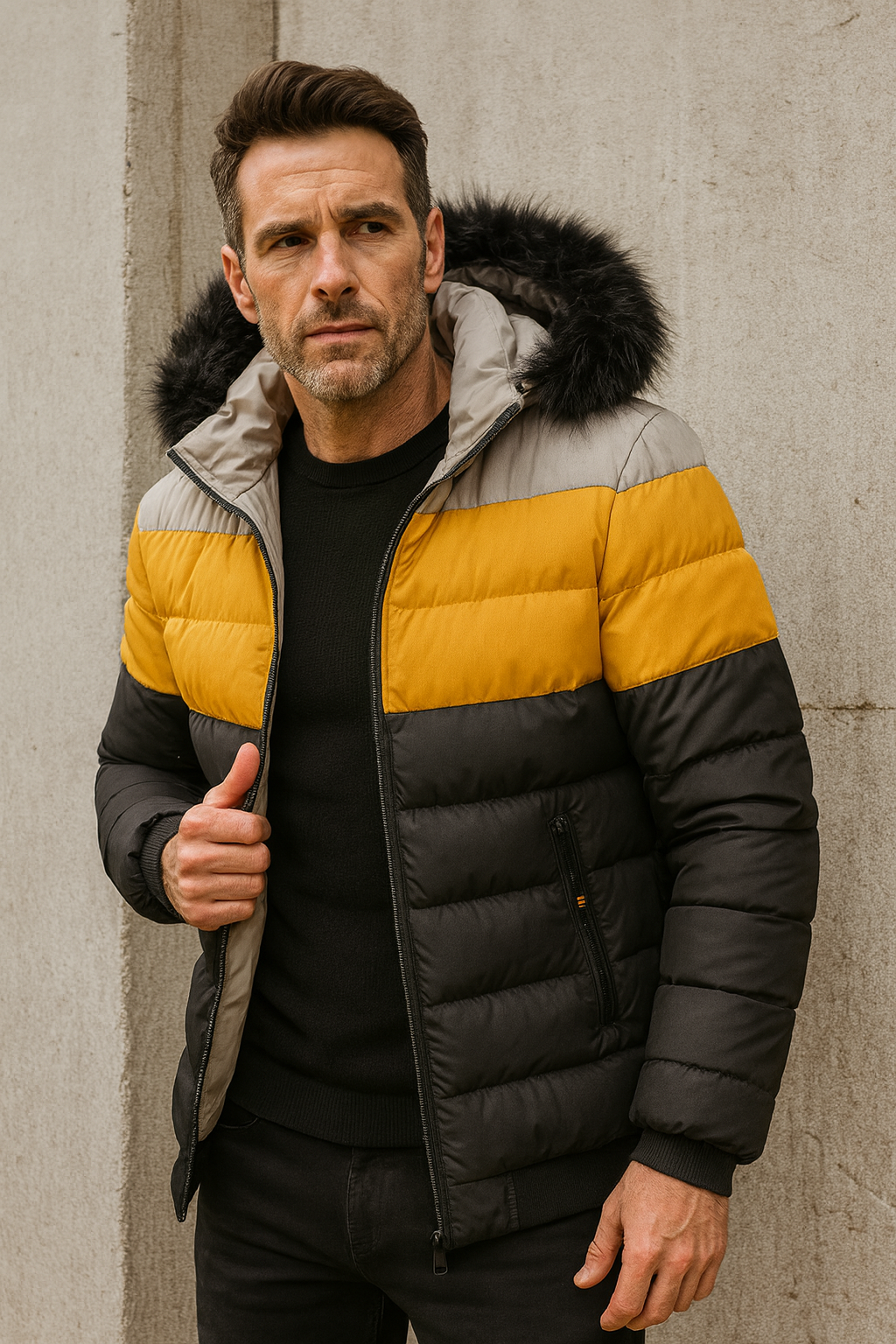 Urban Color-Block Winter Jacket for Men