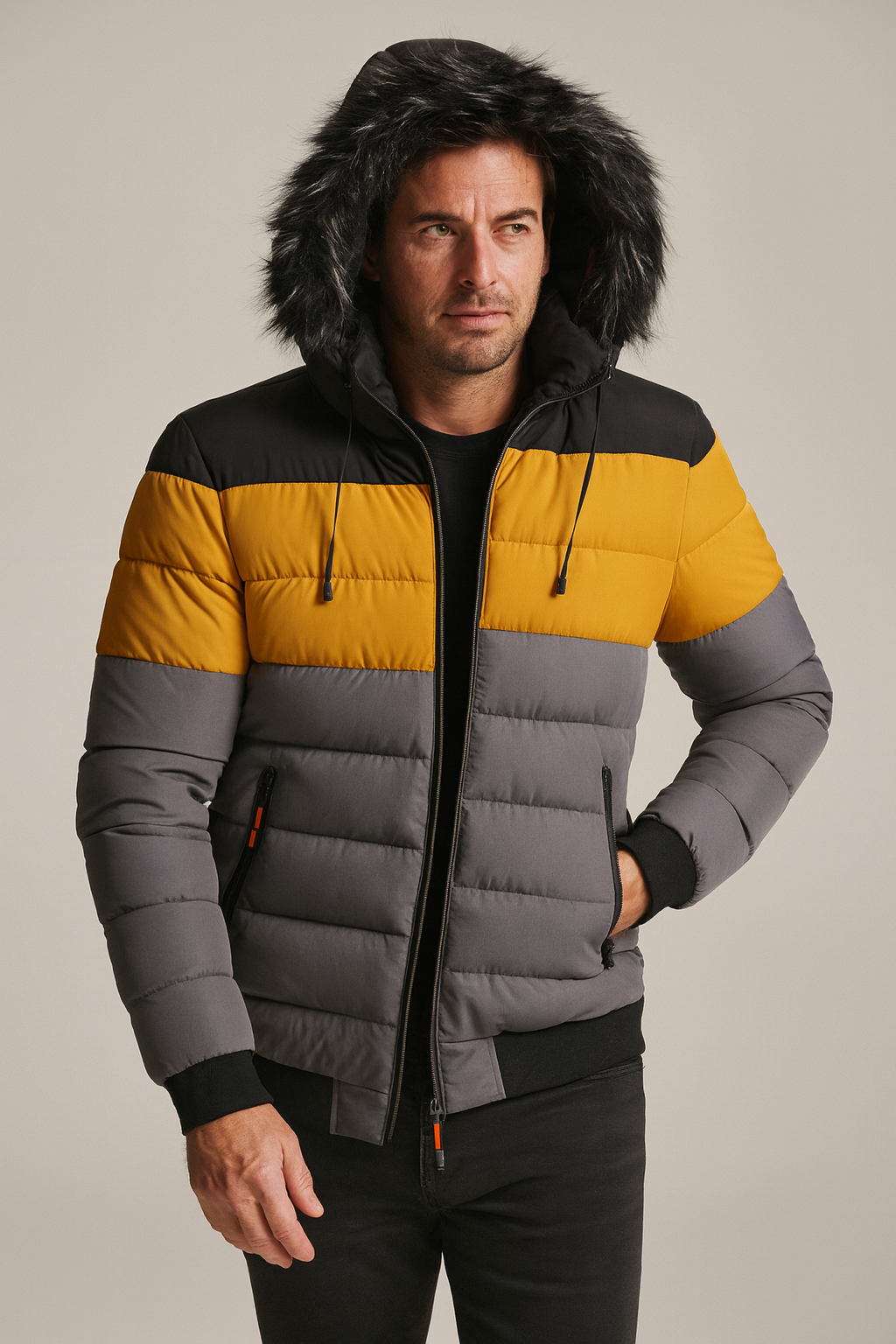 Urban Color-Block Winter Jacket for Men