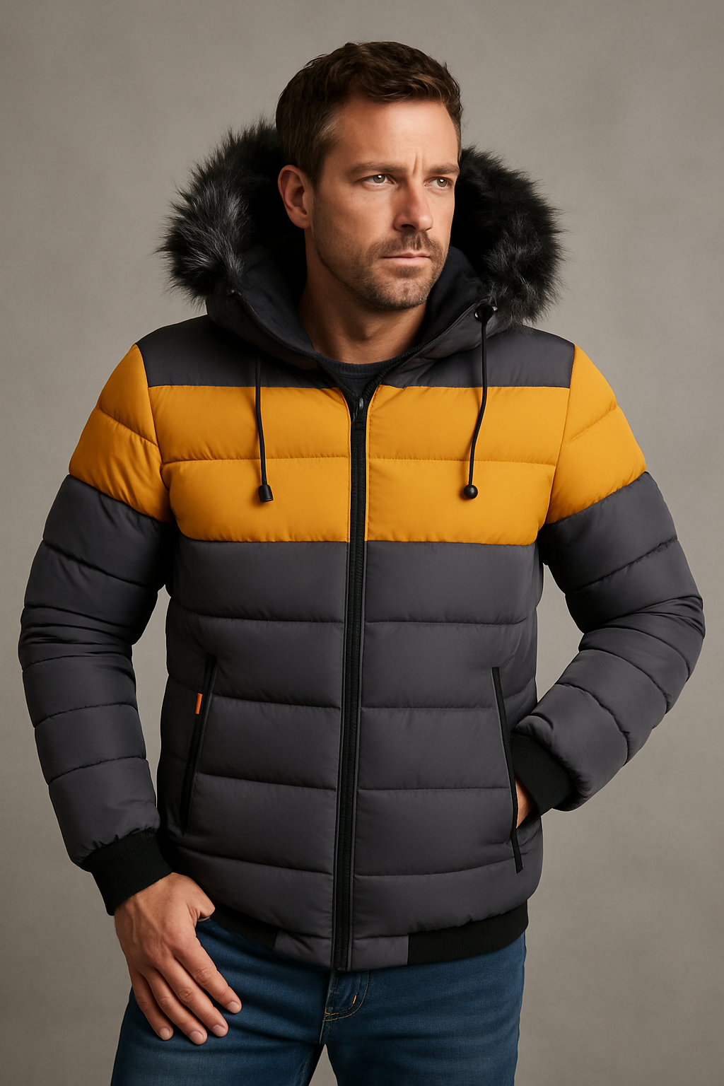 Urban Color-Block Winter Jacket for Men