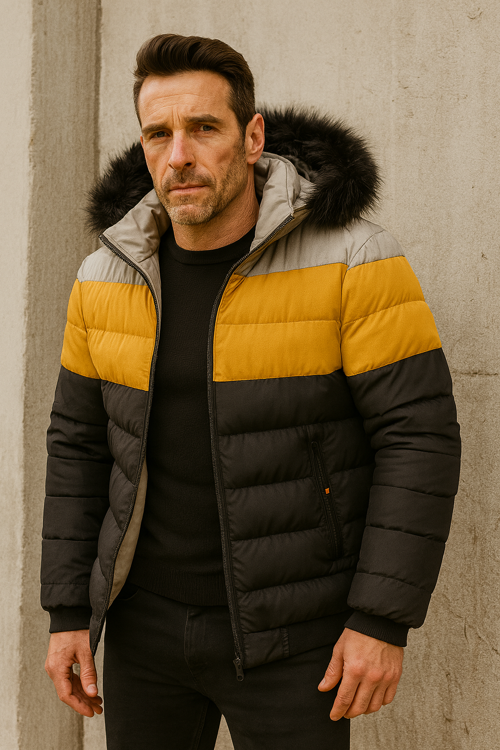 Urban Color-Block Winter Jacket for Men