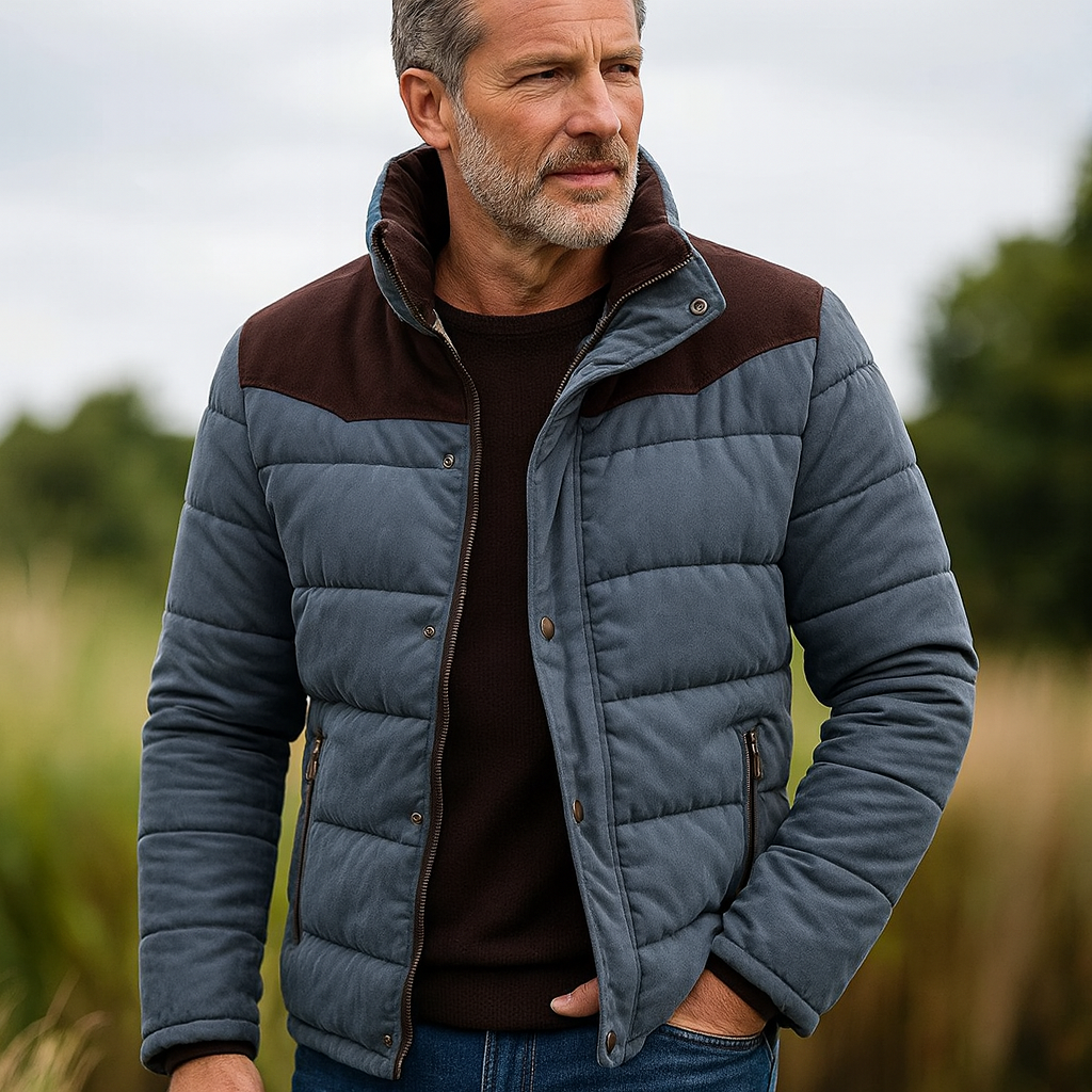 Men’s Quilted Winter Jacket with Suede Shoulder Detail
