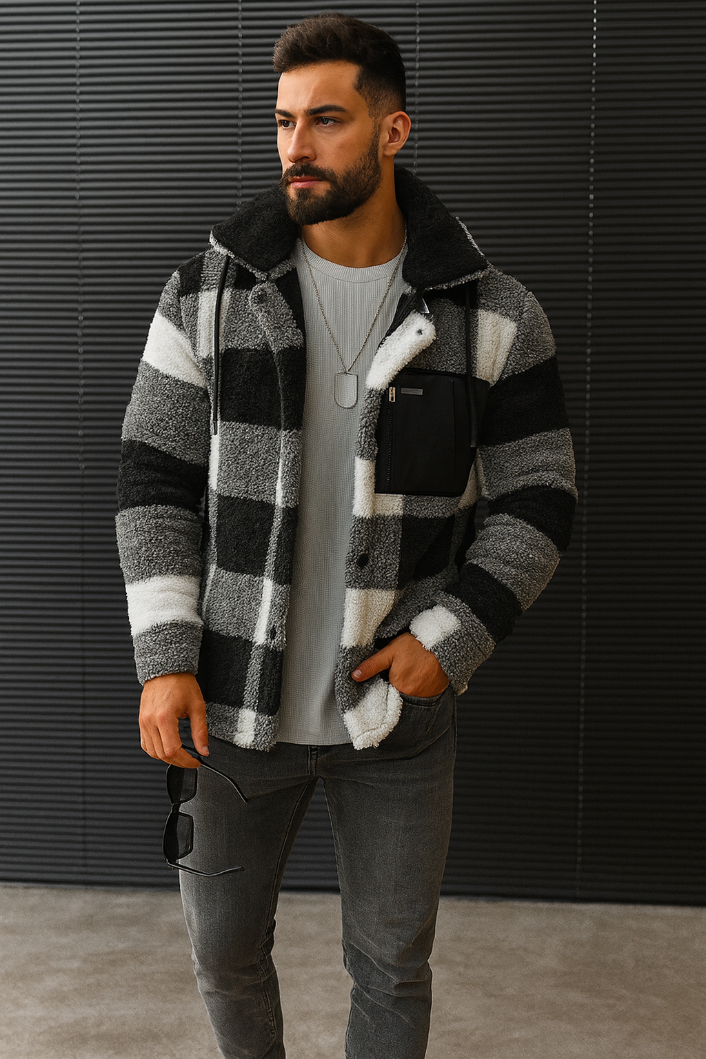 Men's Sherpa Fleece Plaid Jacket – Warm Checkered Overshirt