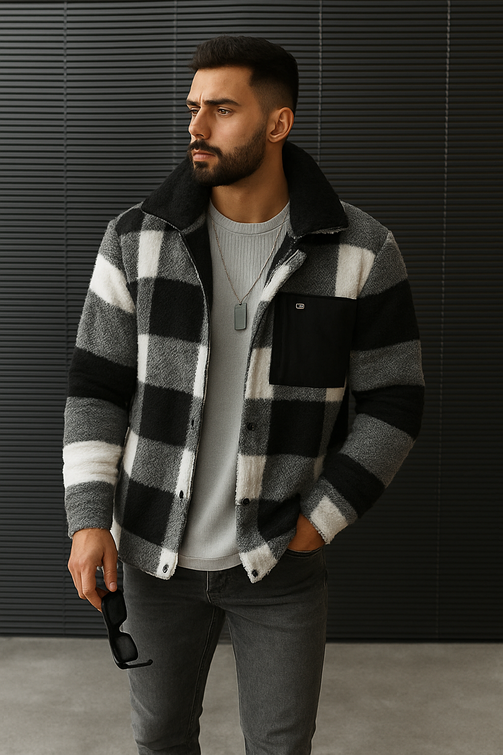 Men's Sherpa Fleece Plaid Jacket