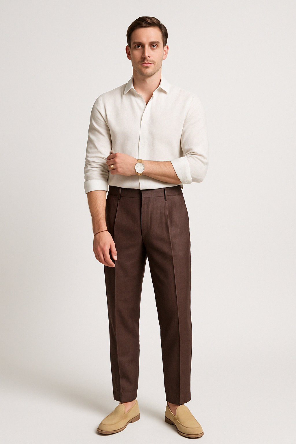 Men’s Linen Trousers – Flat Front Formal Pants with Straight Leg Fit