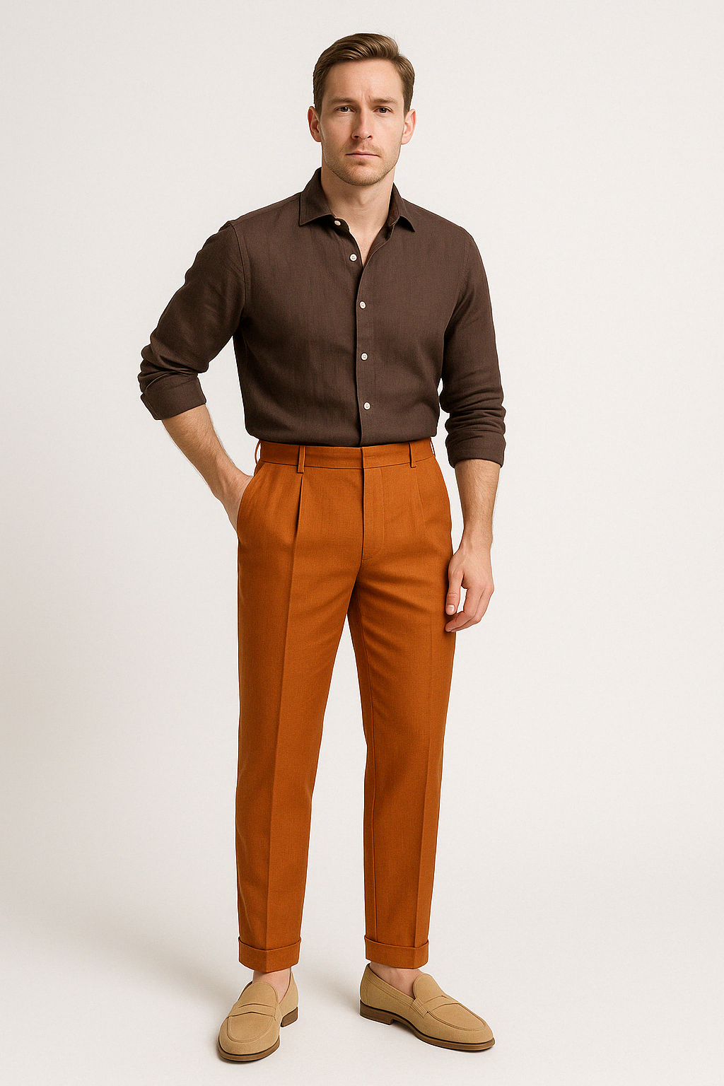 Men’s Linen Trousers – Flat Front Formal Pants with Straight Leg Fit