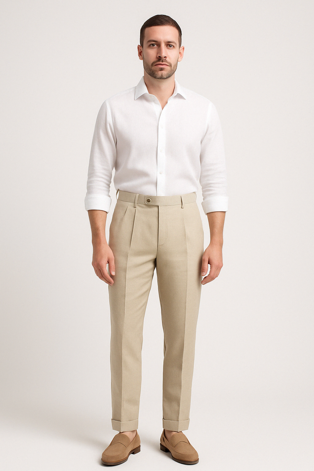 Men’s Linen Trousers – Flat Front Formal Pants with Straight Leg Fit