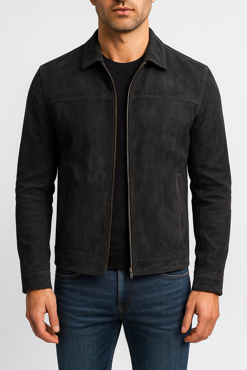 Men’s Classic Leather Jacket – Slim Fit, Zip-Up & Timeless Style