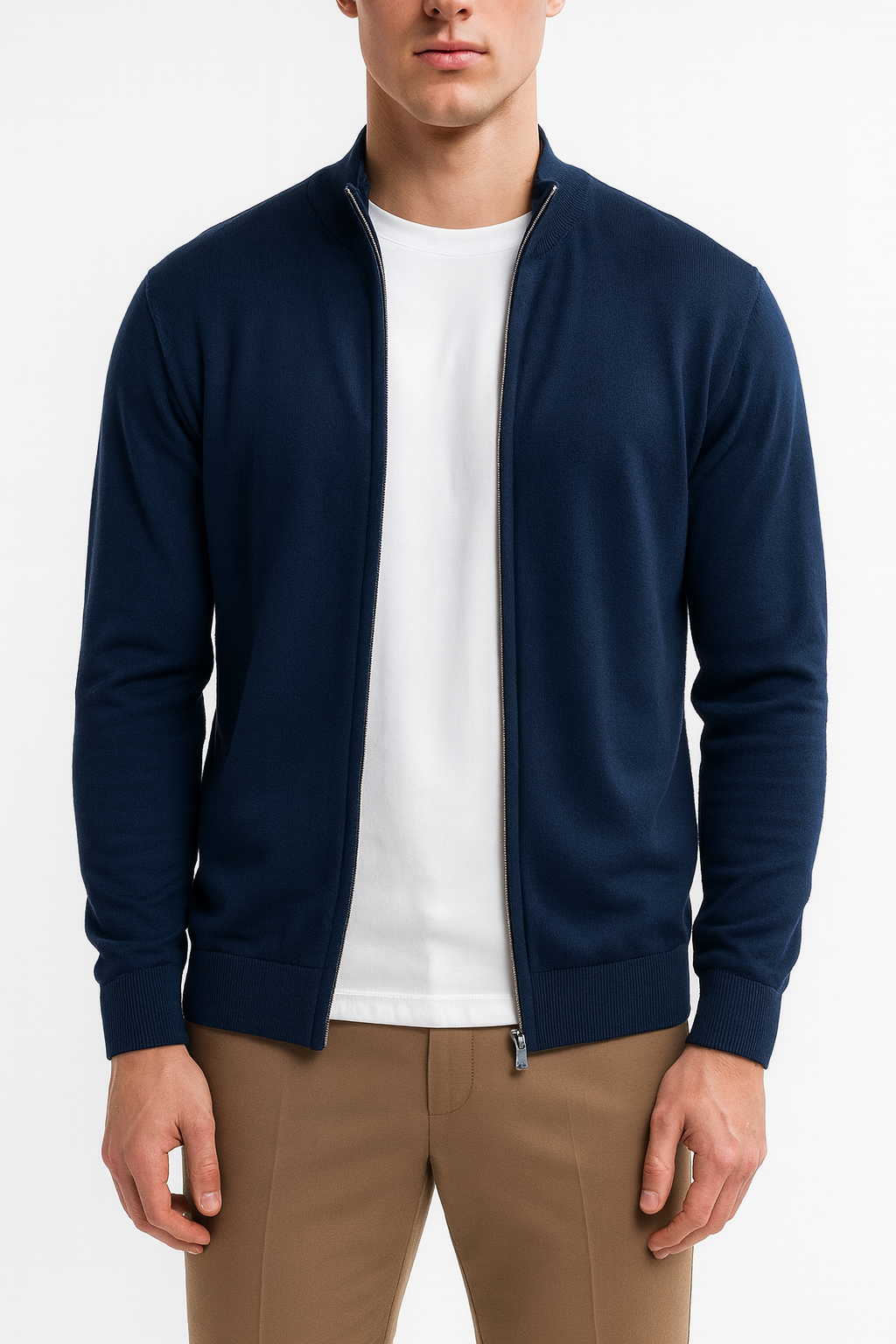 Men’s Knit Zip Vest – Lightweight, Contrast Collar, Versatile Layer