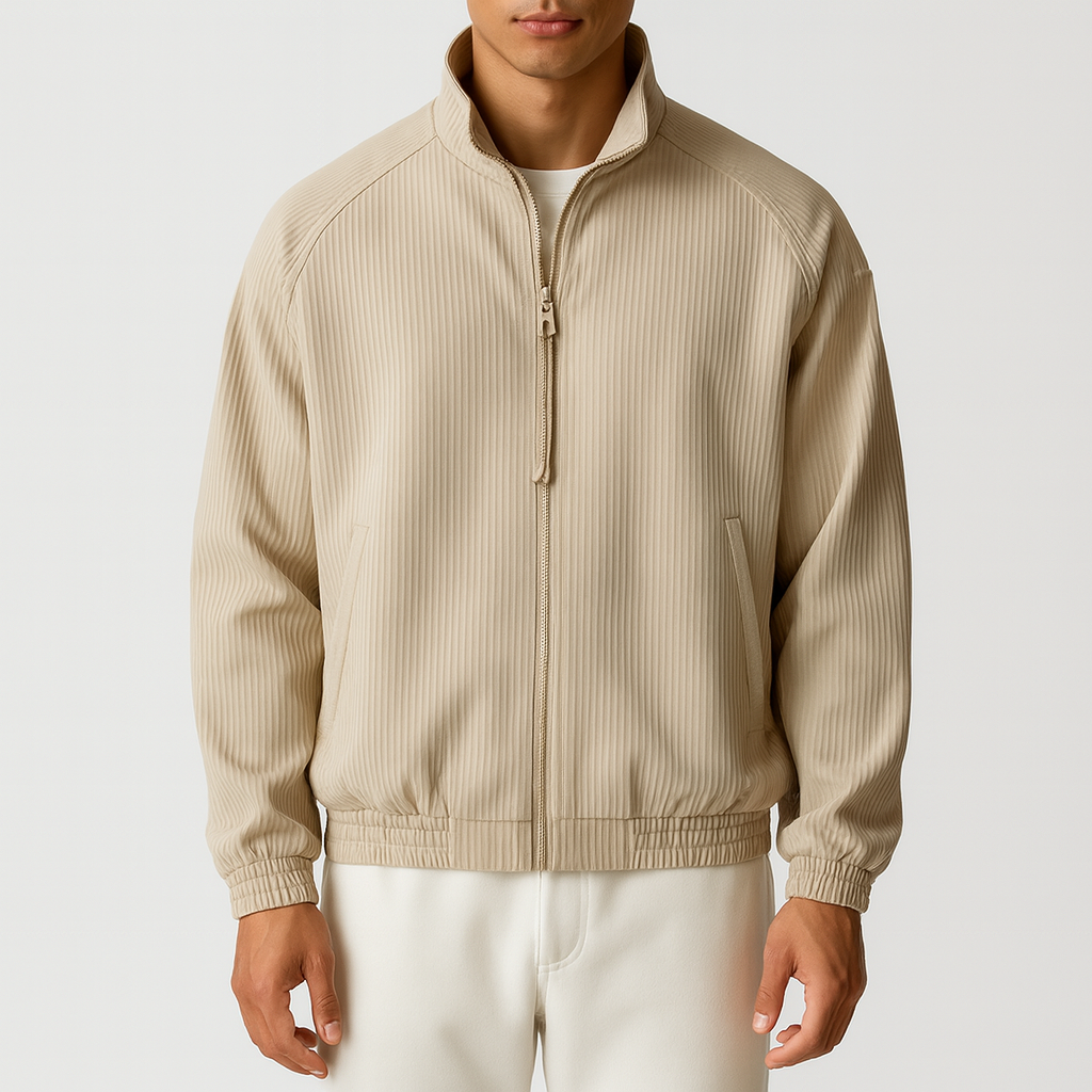 Men’s Ribbed Casual Jacket – Textured Finish, Relaxed Fit, Zip-Up