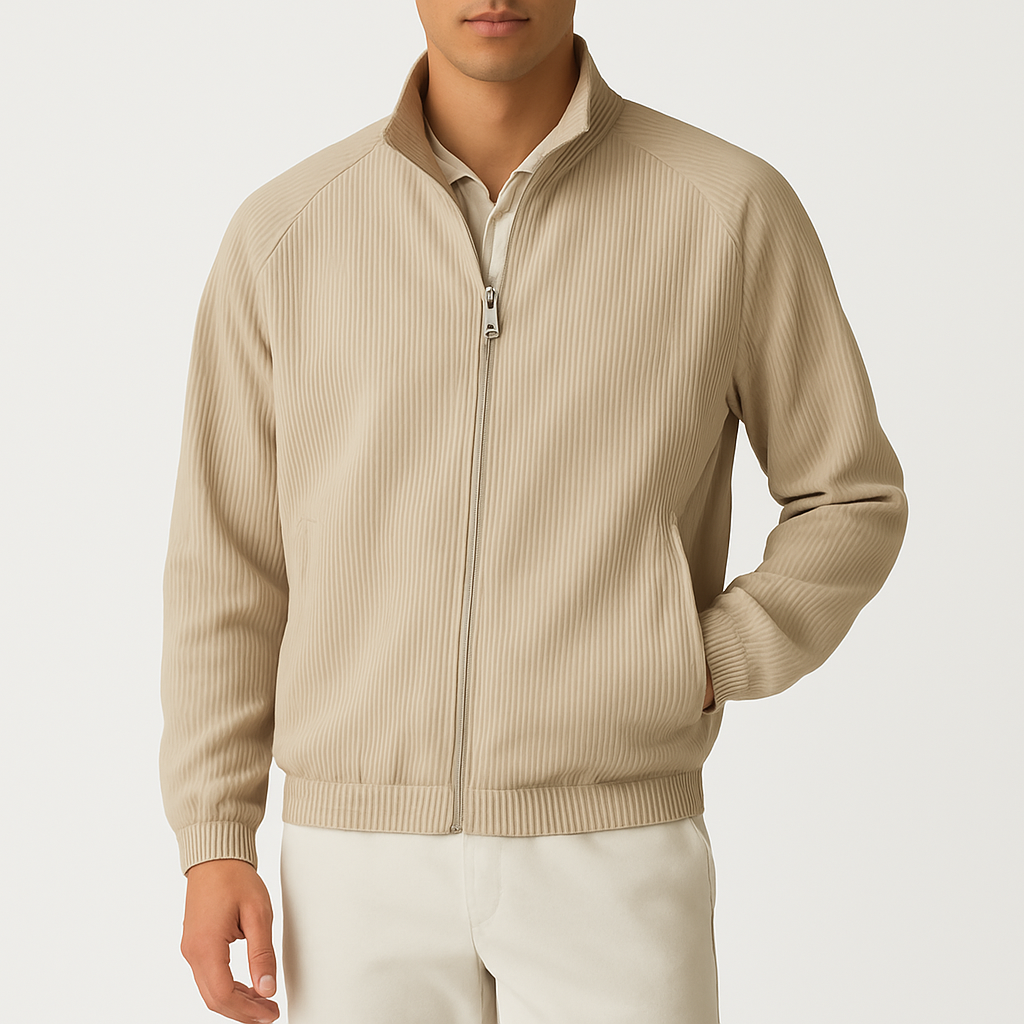 Men’s Ribbed Casual Jacket – Textured Finish, Relaxed Fit, Zip-Up