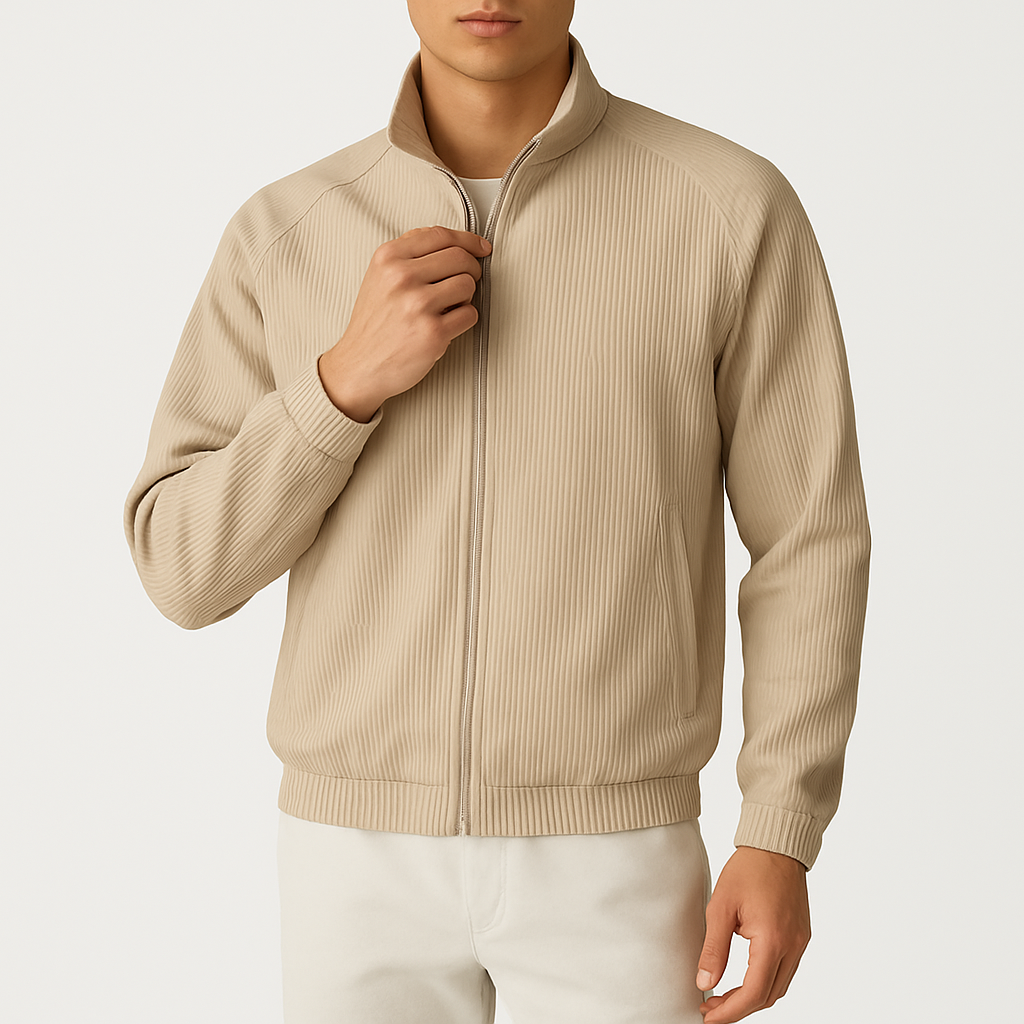 Men’s Ribbed Casual Jacket – Textured Finish, Relaxed Fit, Zip-Up