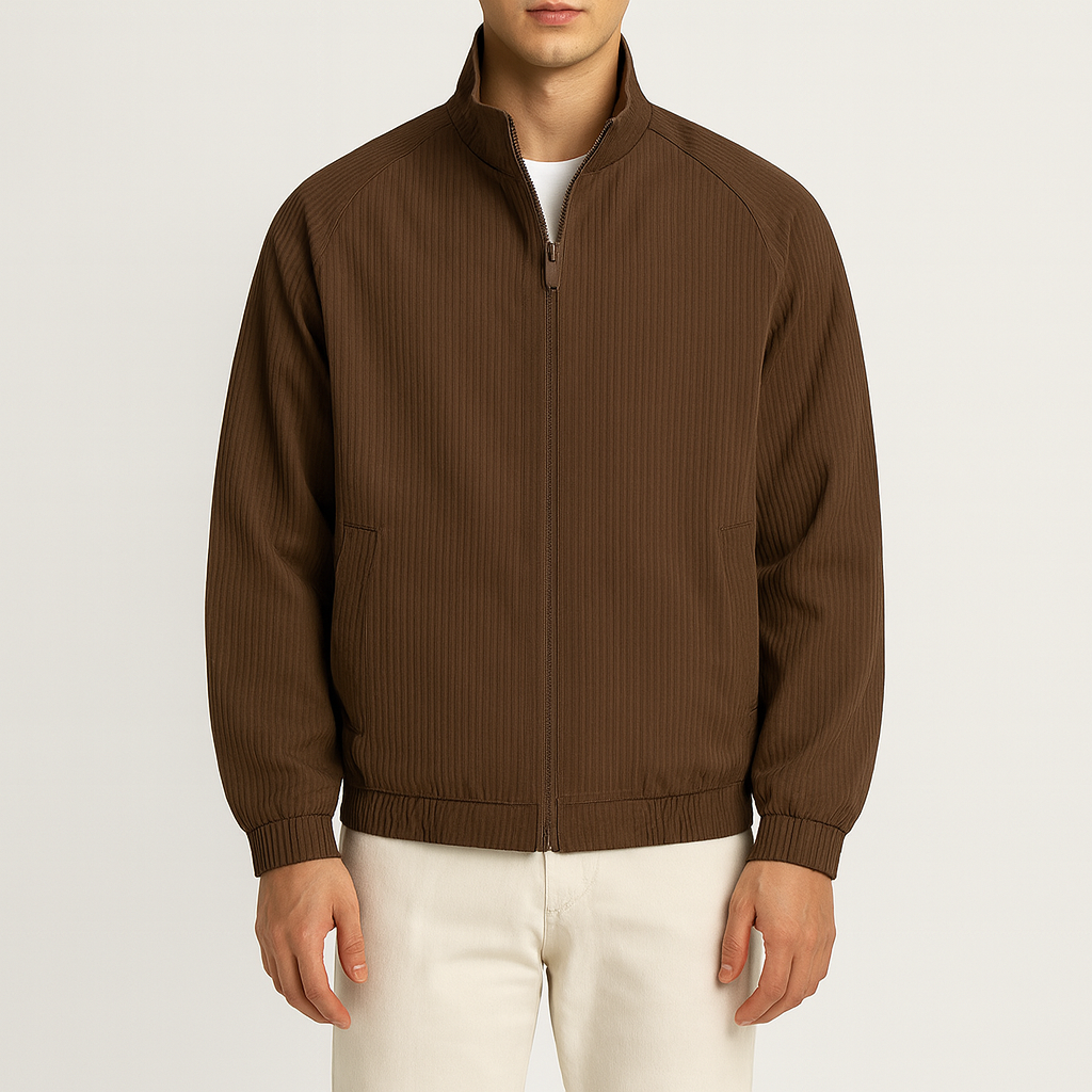 Men’s Ribbed Casual Jacket – Textured Finish, Relaxed Fit, Zip-Up