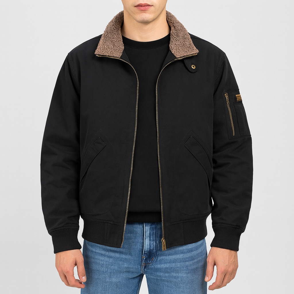 Men’s Wool Lined Jacket – Shearling Interior, Zip-Up, Rugged Style