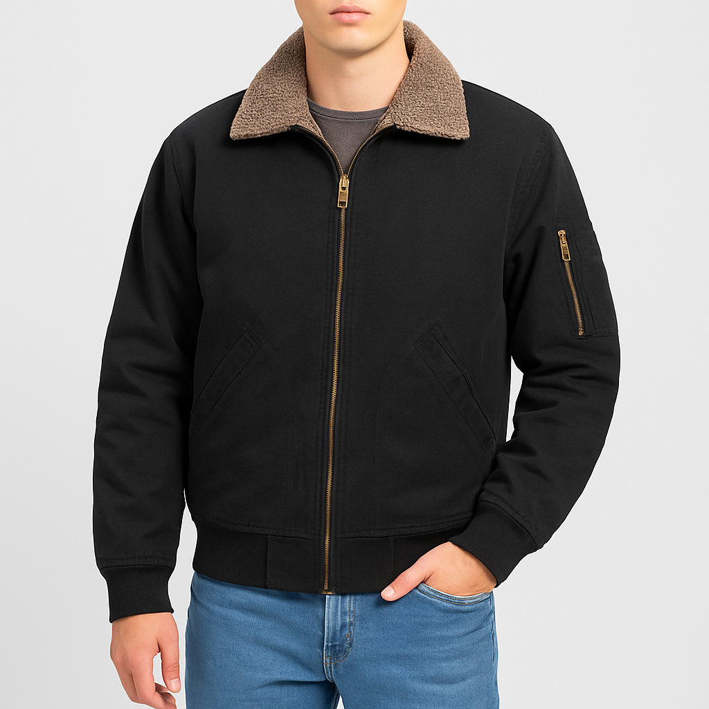 Men’s Wool Lined Jacket – Shearling Interior, Zip-Up, Rugged Style