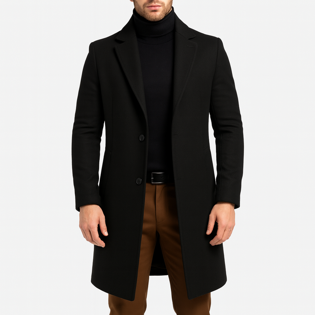 Men’s Tailored Wool Coat – Longline, Formal, Premium Blend
