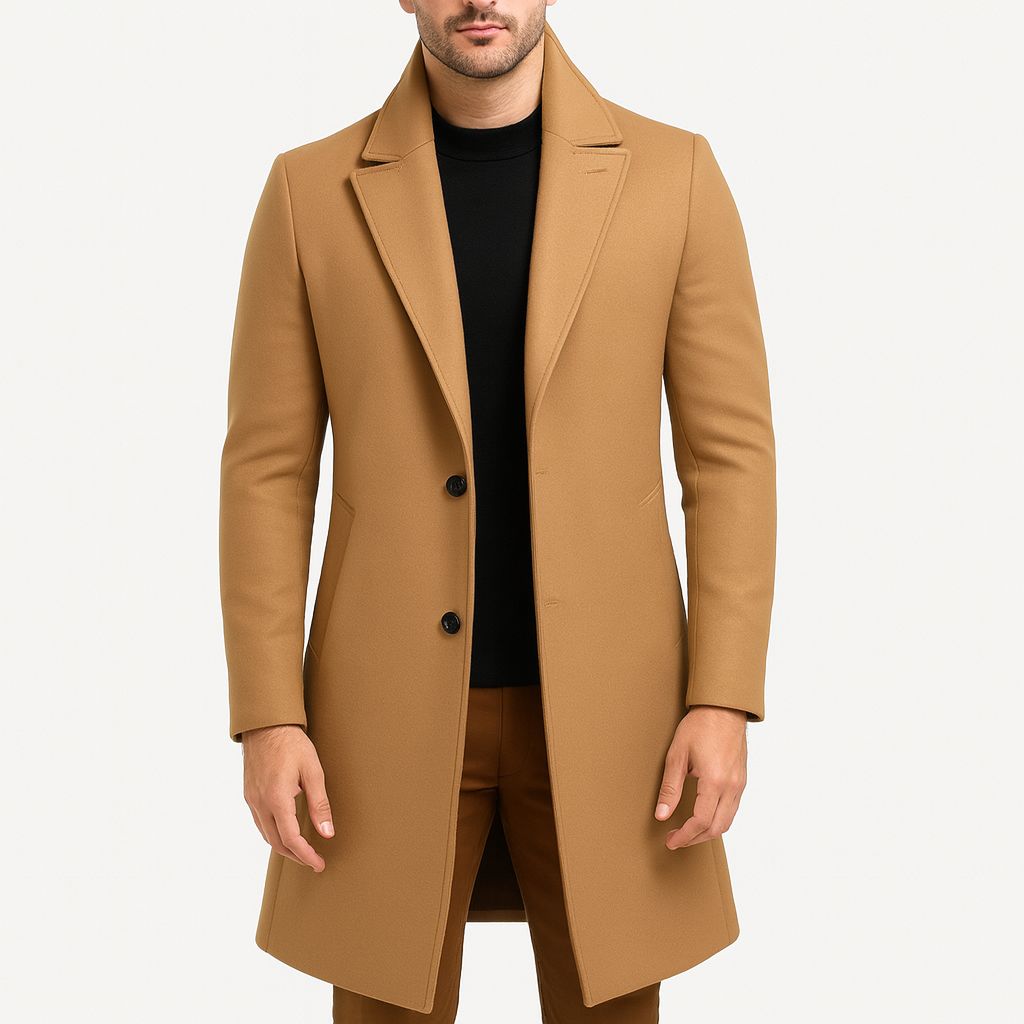 Men’s Tailored Wool Coat – Longline, Formal, Premium Blend