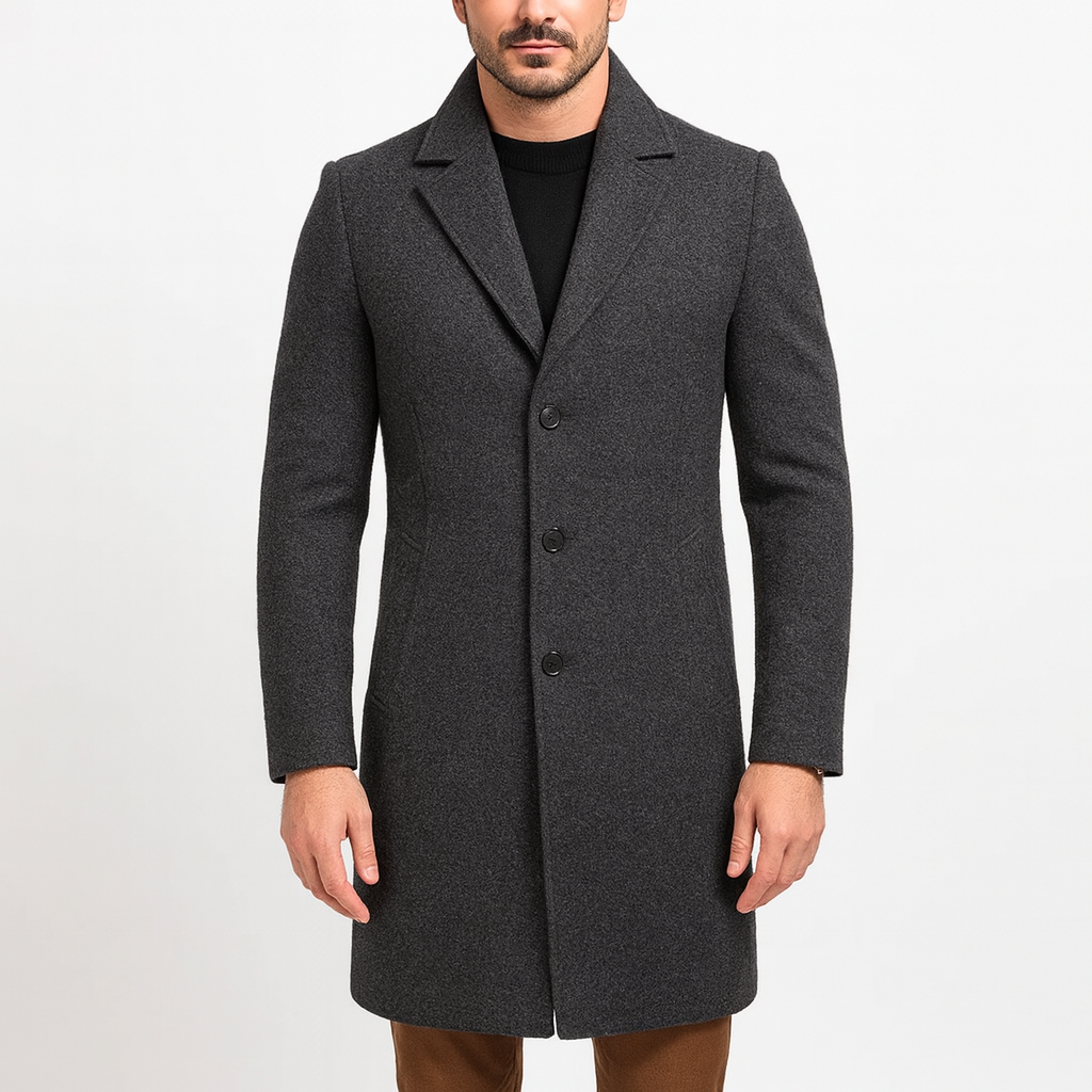 Men’s Tailored Wool Coat – Longline, Formal, Premium Blend