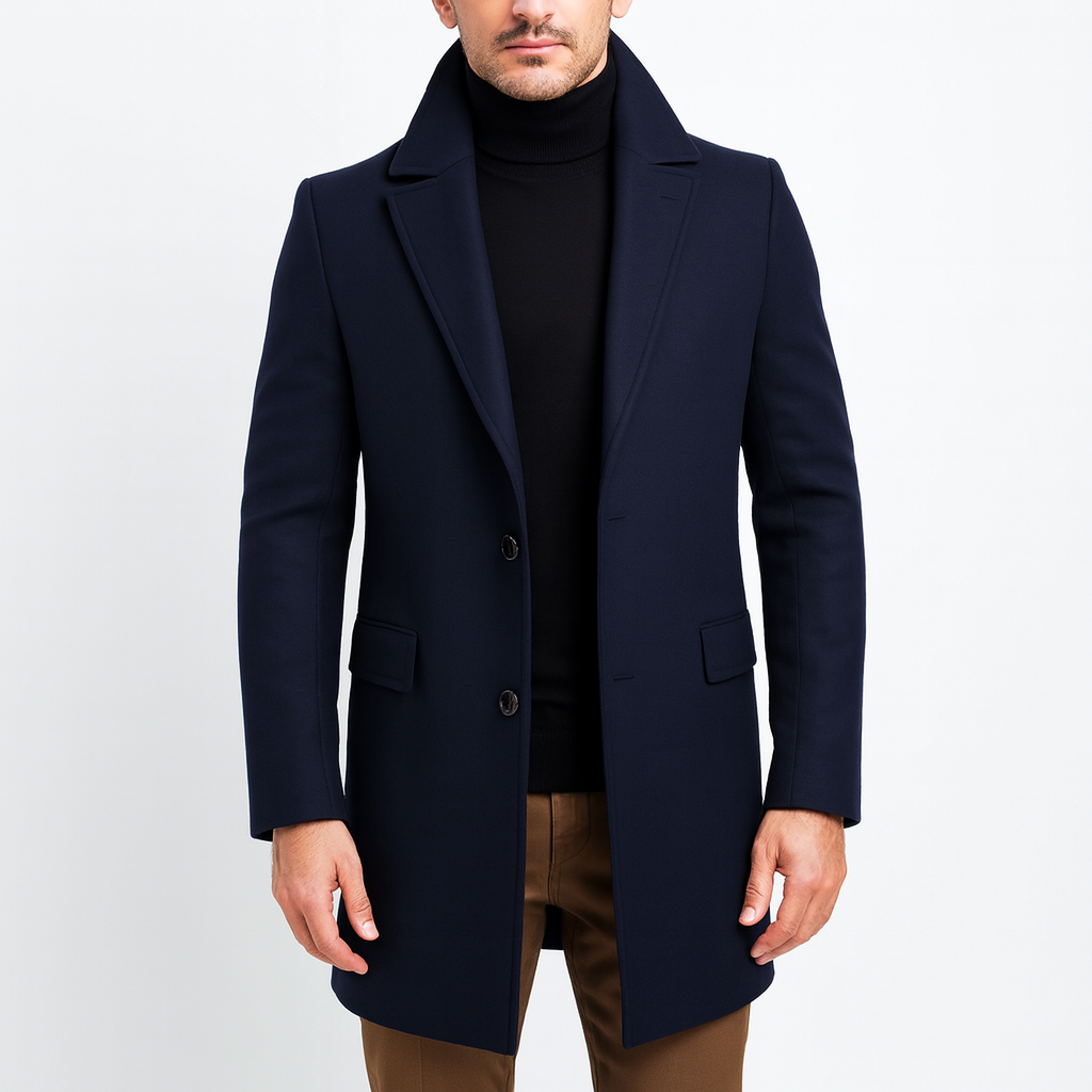 Men’s Tailored Wool Coat – Longline, Formal, Premium Blend