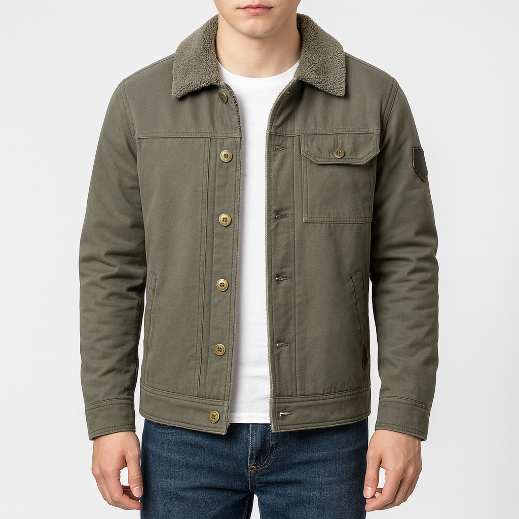 Men’s Canvas Fleece Jacket – Cotton Blend, Button-Down, Smart Casual