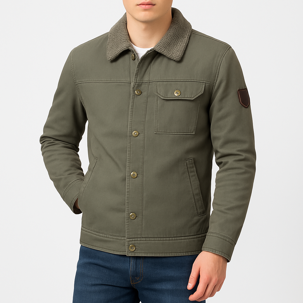 Men’s Canvas Fleece Jacket – Cotton Blend, Button-Down, Smart Casual