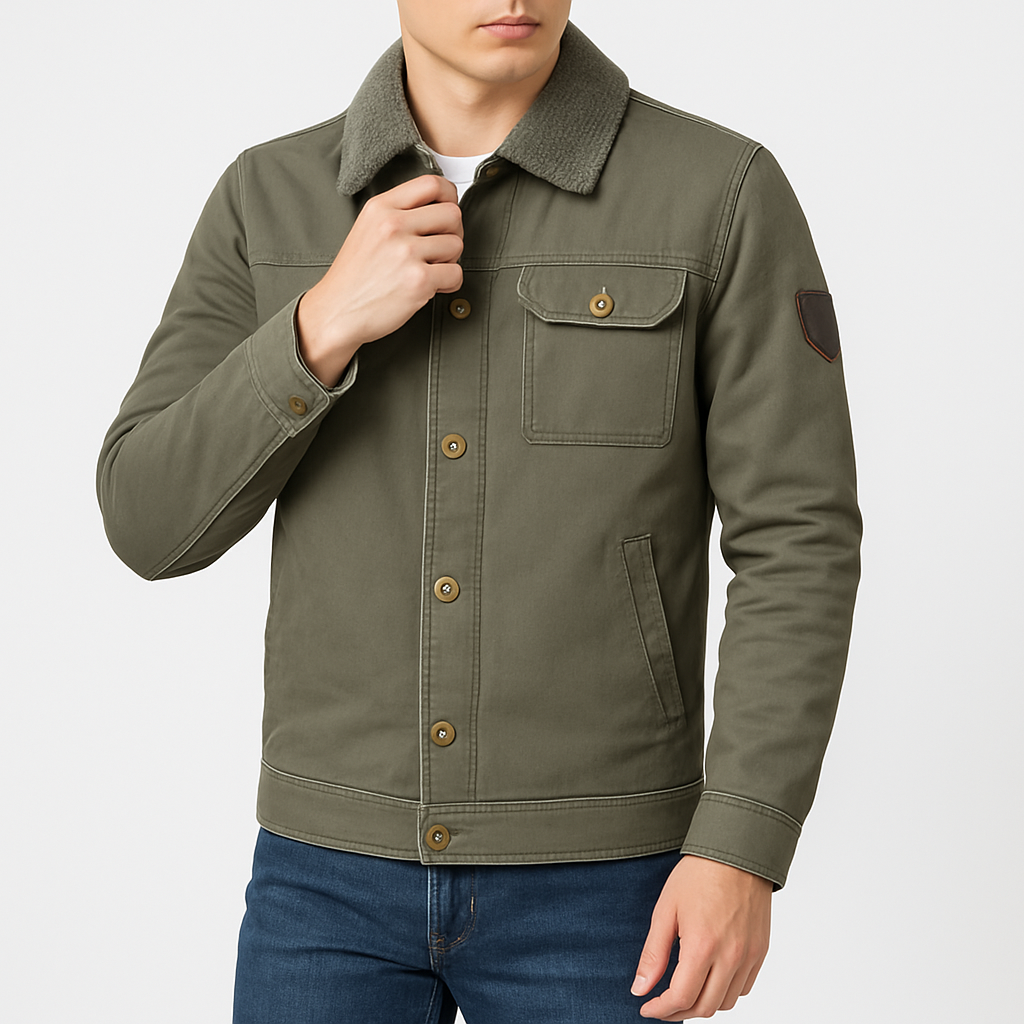 Men’s Canvas Fleece Jacket – Cotton Blend, Button-Down, Smart Casual