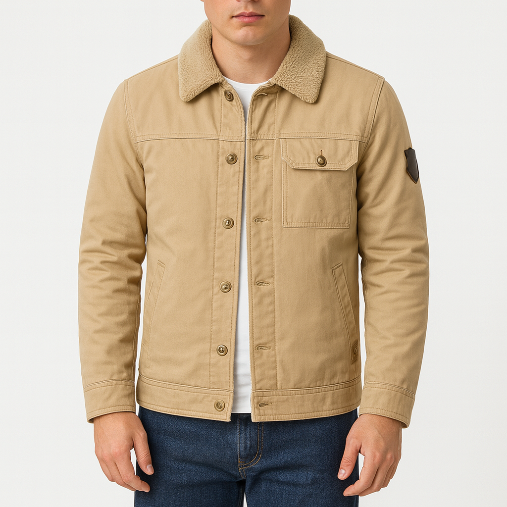 Men’s Canvas Fleece Jacket – Cotton Blend, Button-Down, Smart Casual