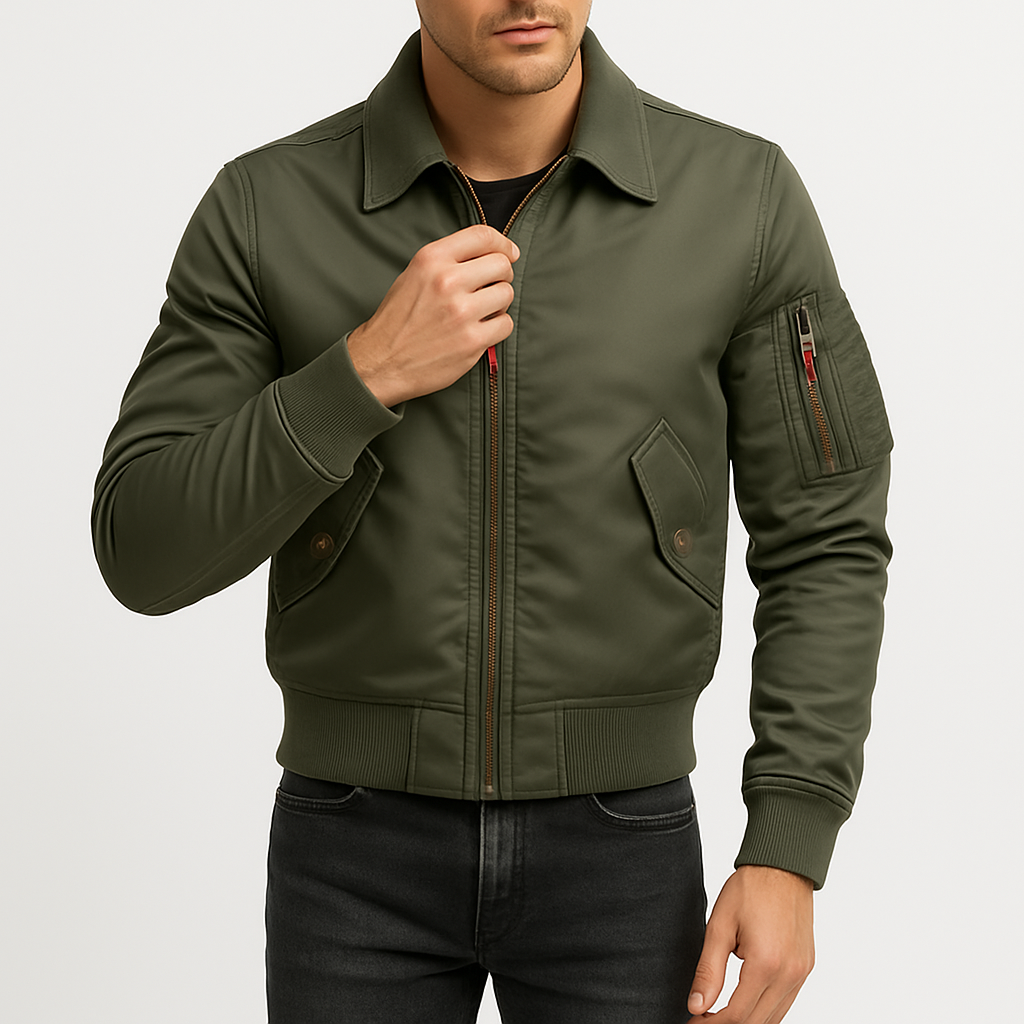 Men’s Classic Bomber Jacket – Water-Resistant, Utility Pockets, Lightweight