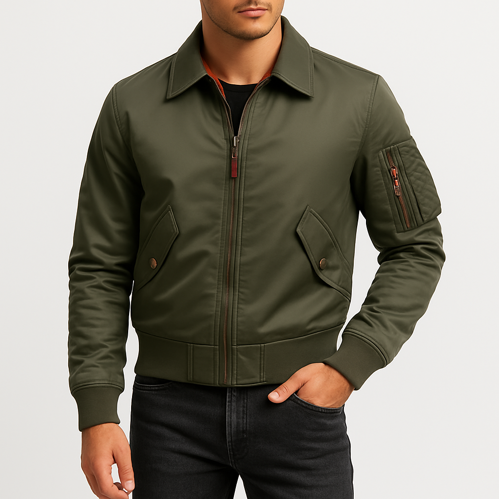 Men’s Classic Bomber Jacket – Water-Resistant, Utility Pockets, Lightweight