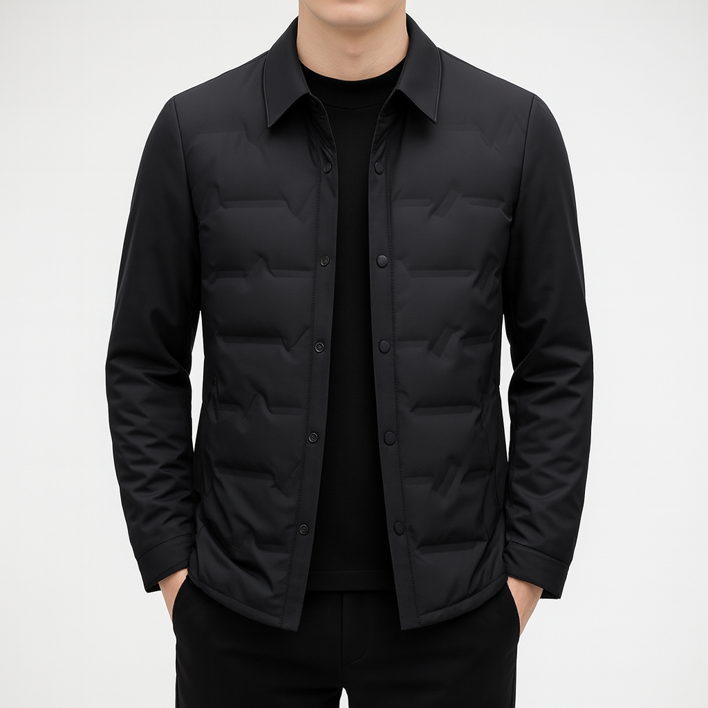 Men’s Quilted Down Jacket – Slim Fit, Water Resistant, Waist Length