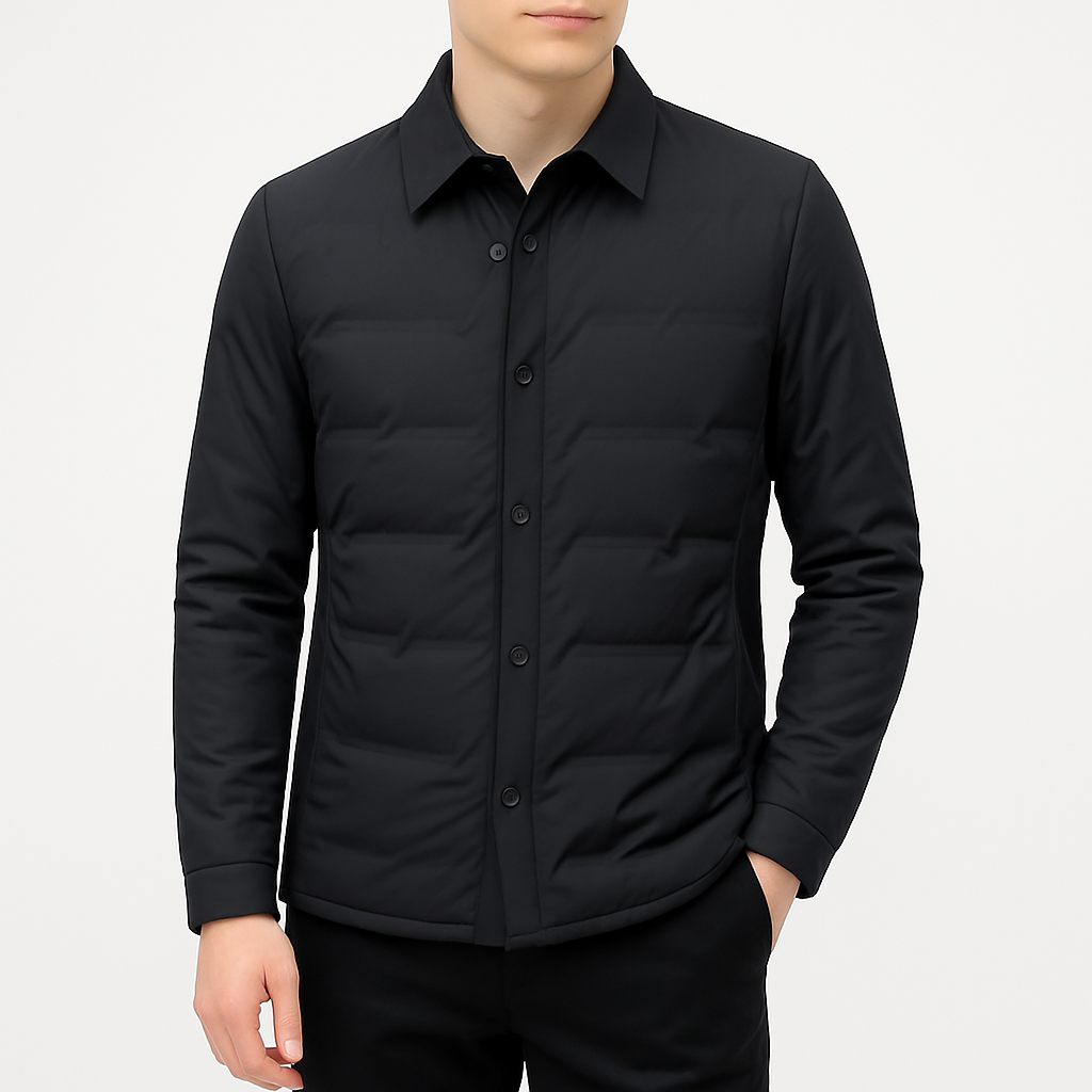 Men’s Quilted Down Jacket – Slim Fit, Water Resistant, Waist Length