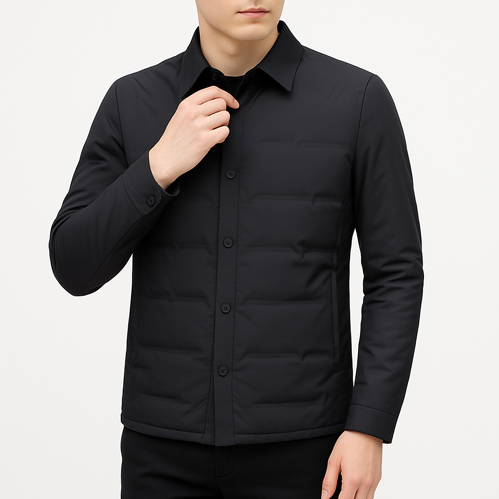 Men’s Quilted Down Jacket – Slim Fit, Water Resistant, Waist Length