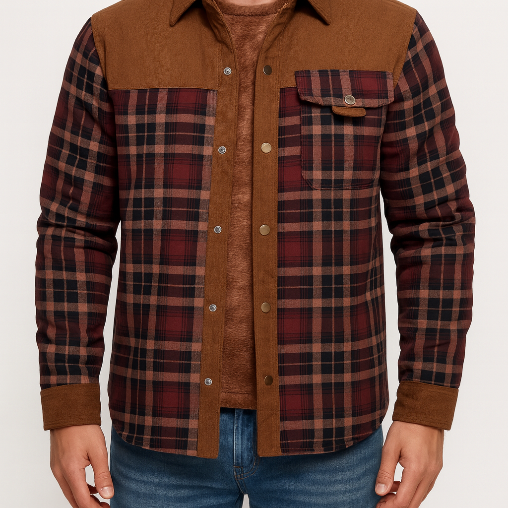 Men’s Lumberjack Fur Jacket – Checked Cotton, Fur-Lined, Winter Ready
